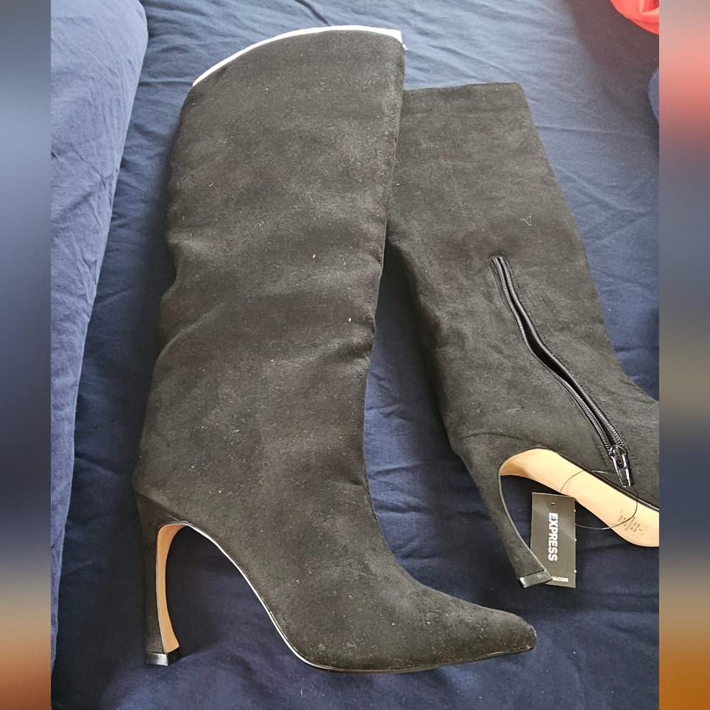 Black faux suede tall boots
